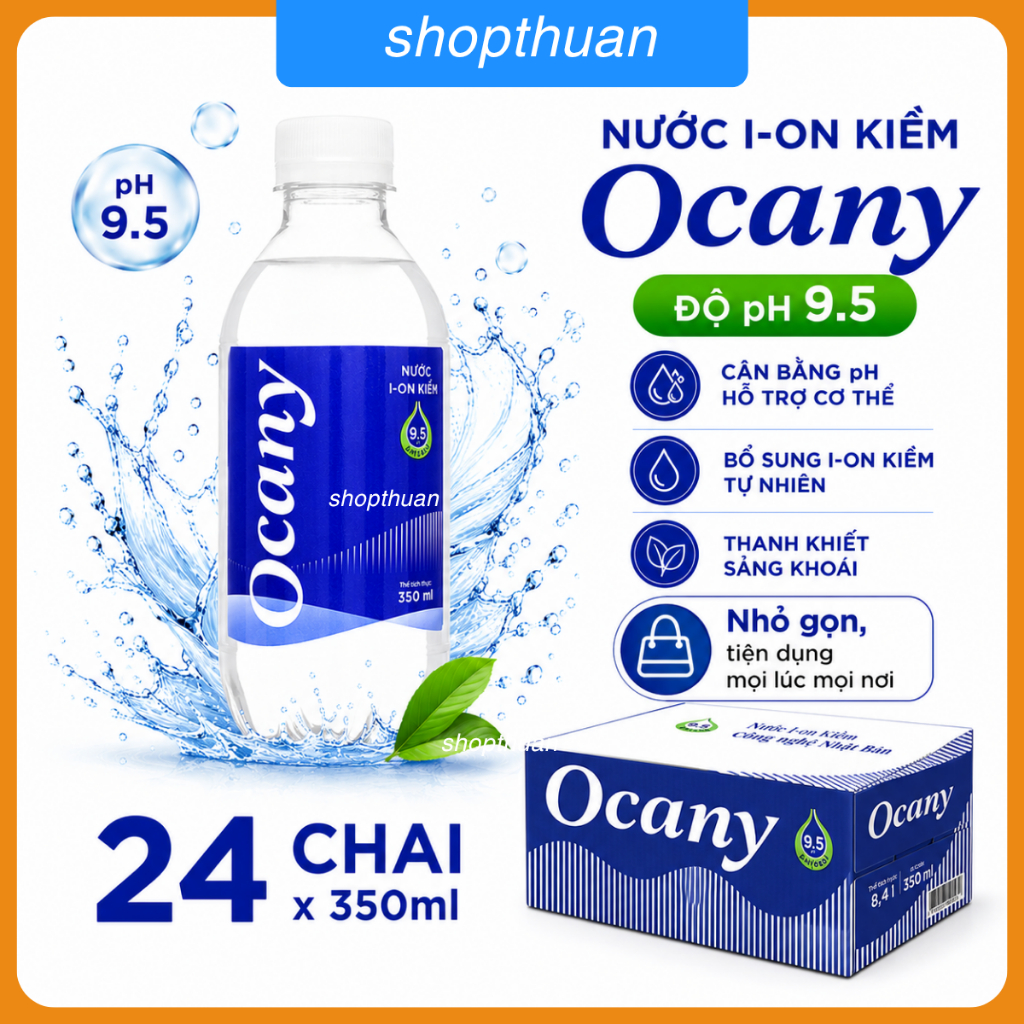 Nước uống ion kiềm Ocany 350ml ( thùng 24 chai ) pH 9.5