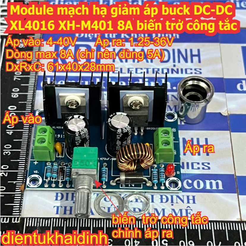 Module mạch hạ giảm áp buck DC-DC XL4016 XH-M401 8A vi trở có led, biến trở công tắc kde4288
