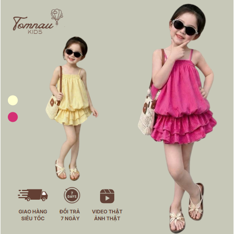 S226 - [tomnaukids] Set áo cổ yếm phối quần cho bé gái - Size 8-30Kg