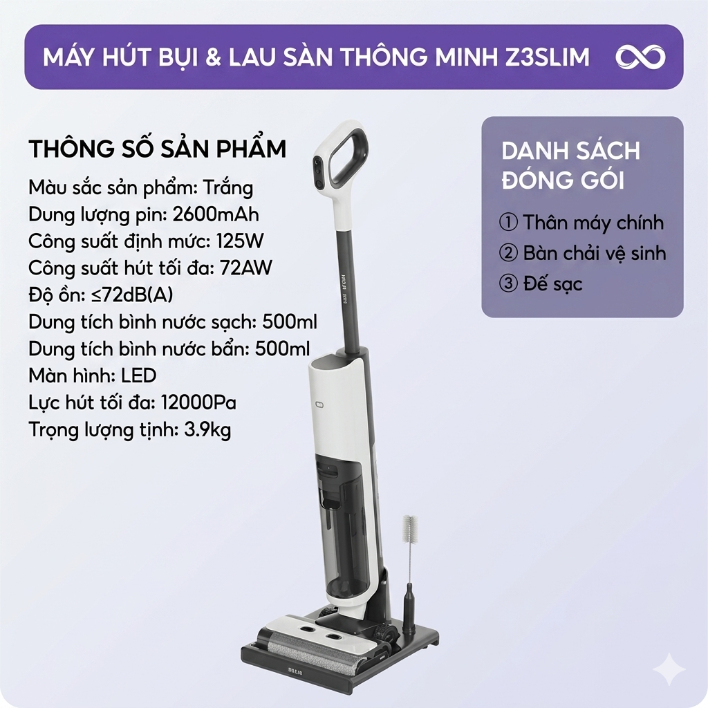 Máy hút bụi và lau nhà INXNI Z3 Slim 3 trong 1, tự sấy giẻ, diệt khuẩn