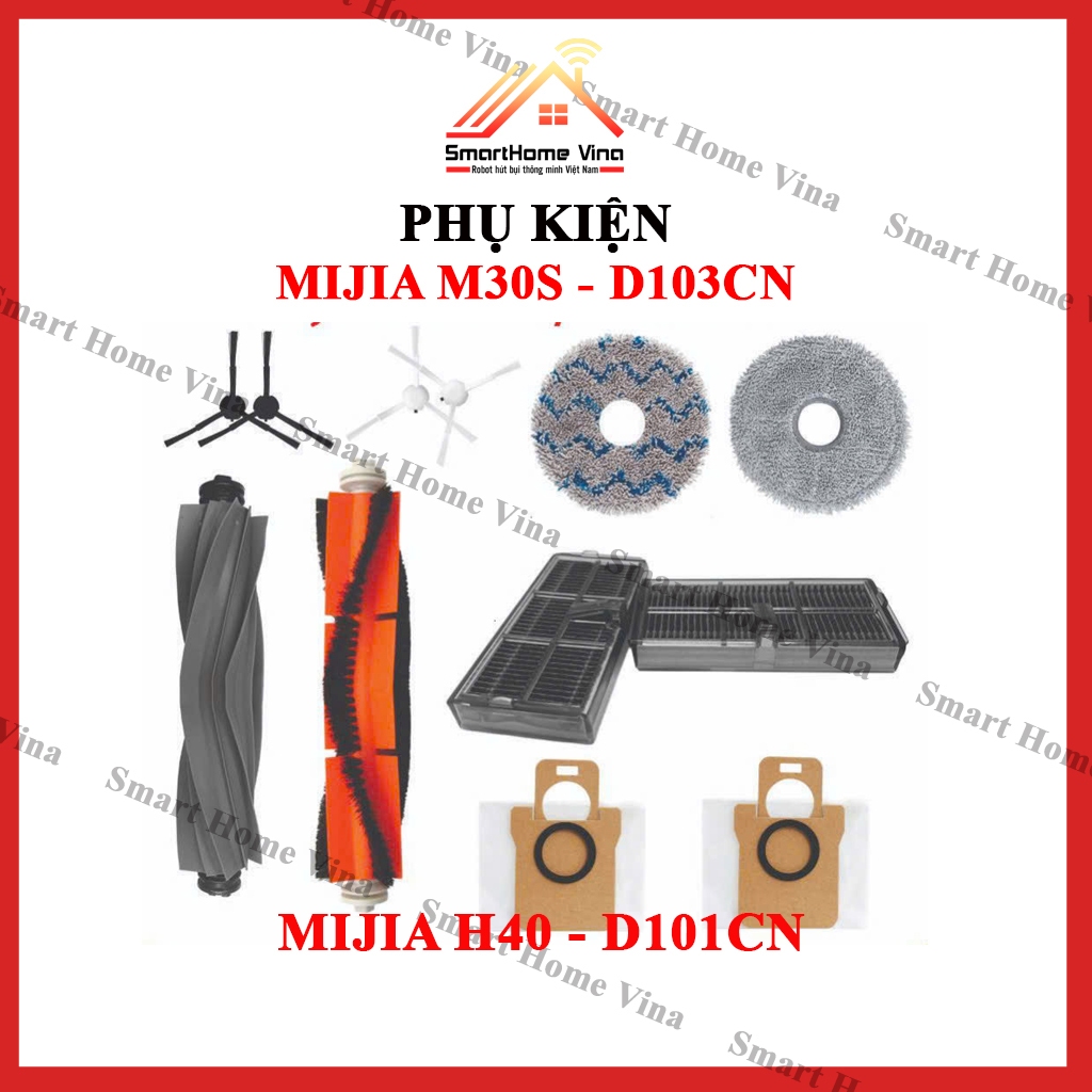 Phụ kiện robot hút bụi Mi vacuum Mijia M30s - D103Cn, Mijia H40 -  D101CN, Chổi quét, túi rác, lọc b