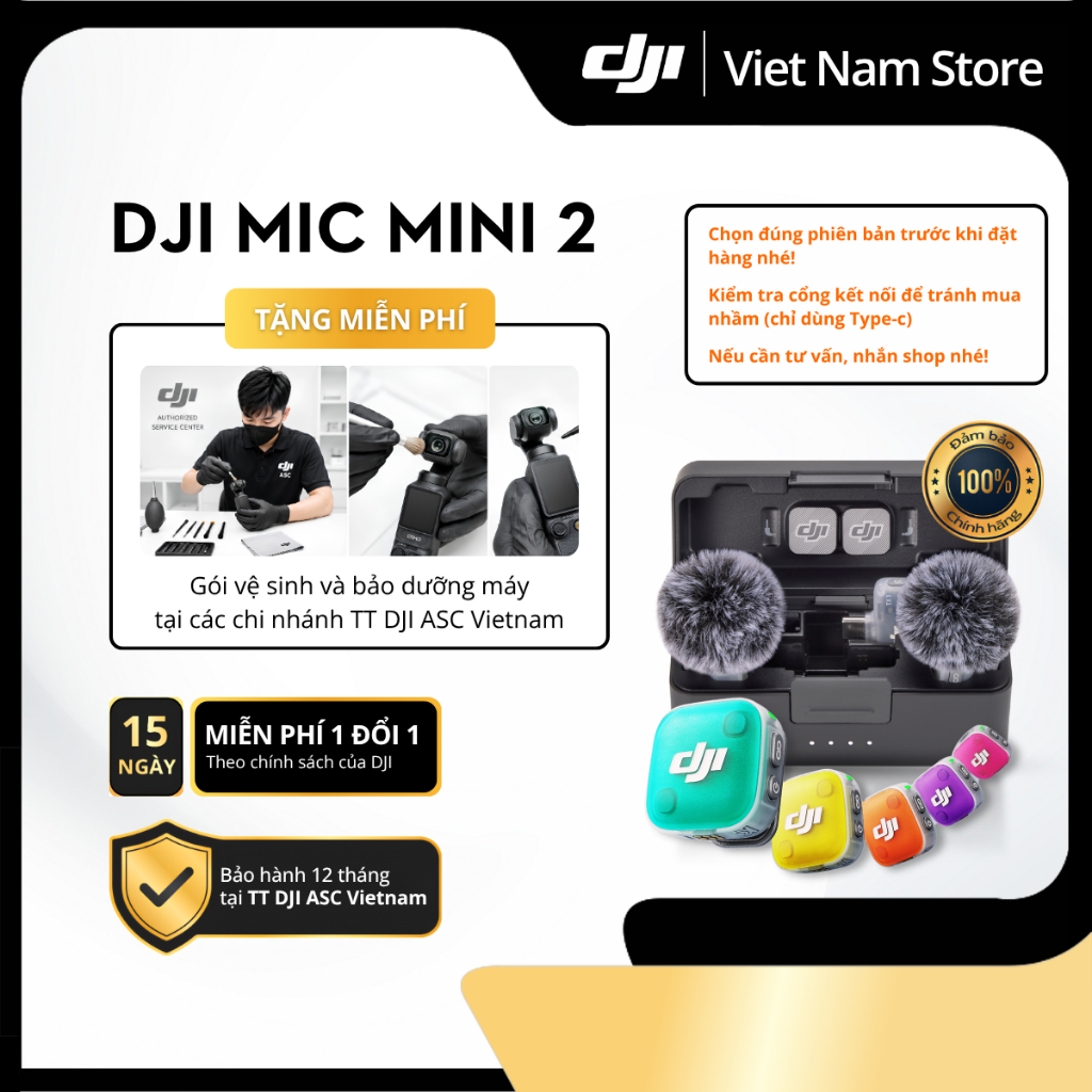[Bảo Hành Chính Hãng] Micro Không Dây DJI Mic Mini 2 | Thu Âm 48kHz Khử Ồn 2 Cấp Độ Pin 48 Giờ