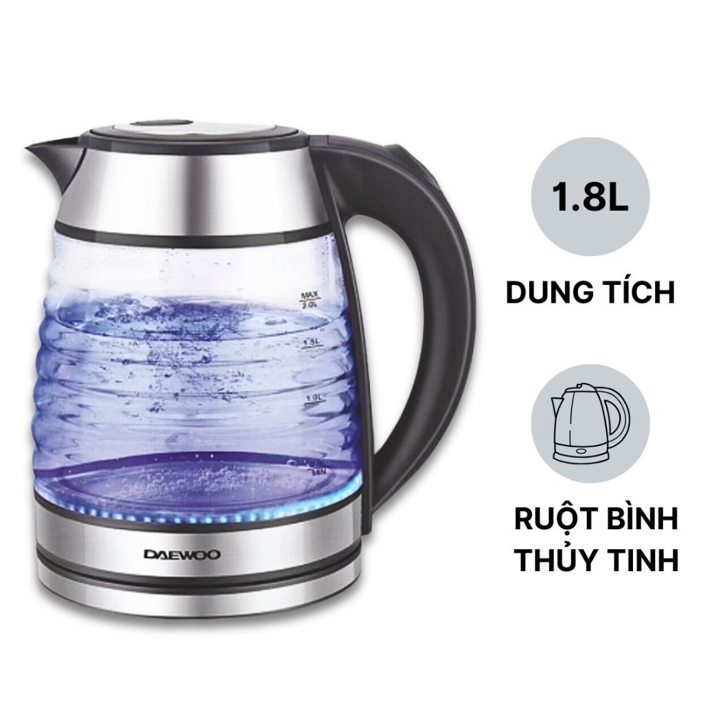 Ấm siêu tốc thủy tinh 1.7L Daewoo DWK-GL1803