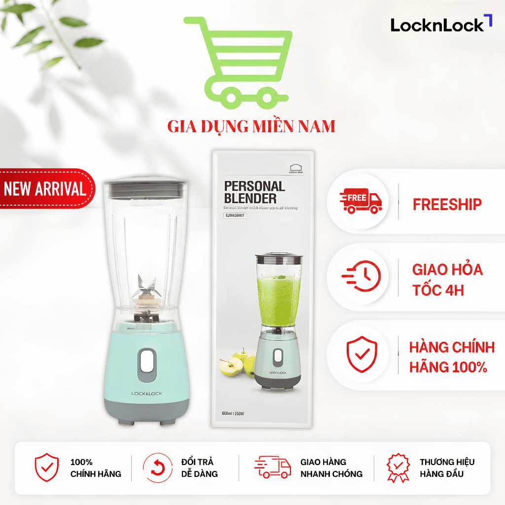 Máy Xay Sinh Tố Cá Nhân Personal Blender 600ml LocknLock chính hãng -  EJM436MIT (Xanh mint)