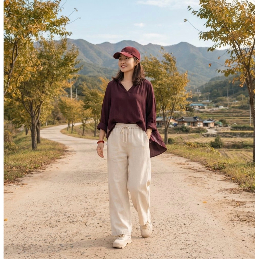 Áo sơ mi lien màu đỏ đô của nữ - 2 Hand (Size XL).Women's burgundy shirt - 2 Hand (Size XL)
