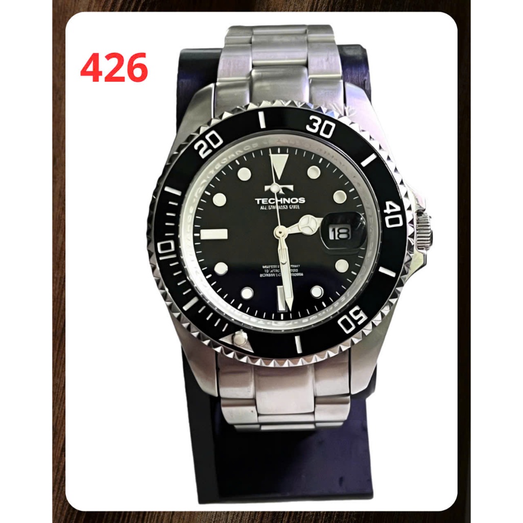 426. Đồng hồ nam Technos  TSM402 Diver – All Stainless Steel, Mặt Đen, Bezel Xoay, Lịch Ngày, Dây Th