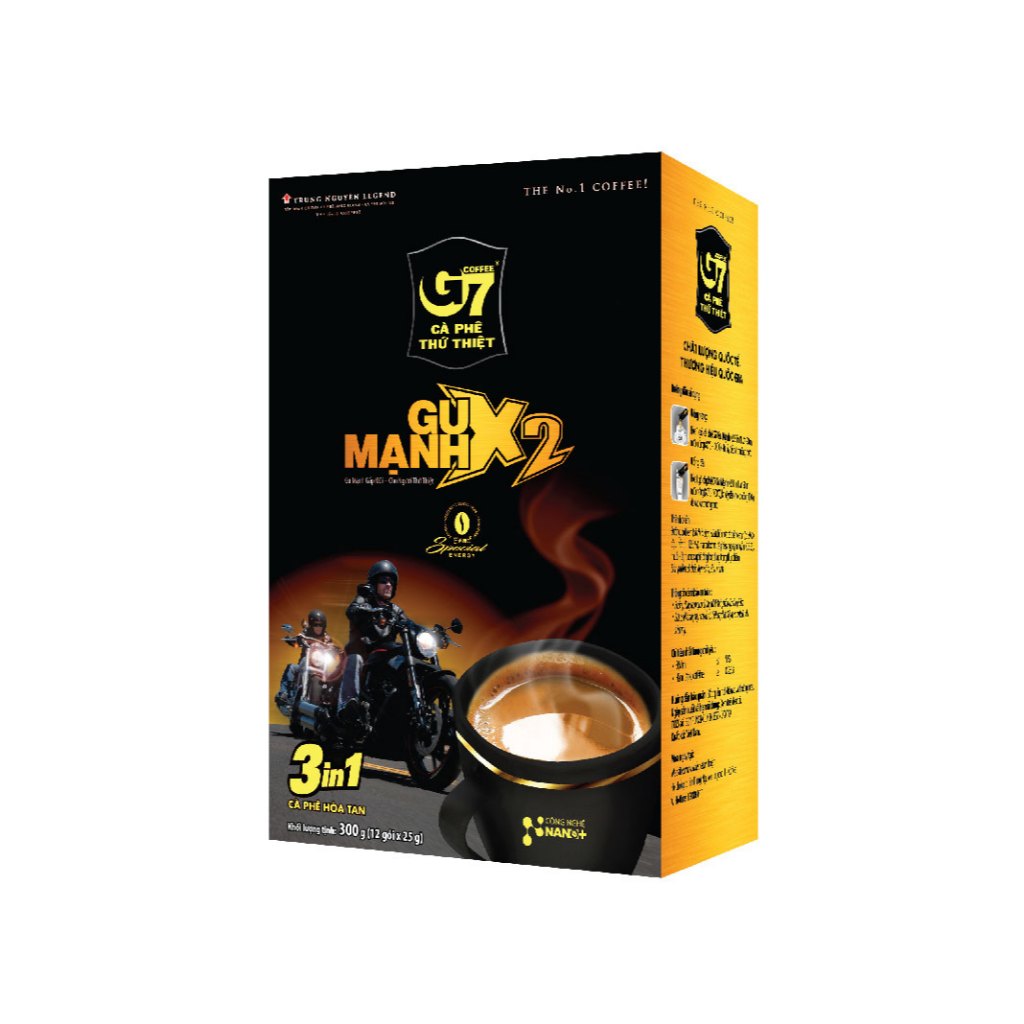 Cà Phê G7 Gu Mạnh X2 3in1 Trung Nguyên Hòa Tan | Hộp 12 Gói x 25g | Cà Phê Sữa Đậm Vị, Gu Mạnh