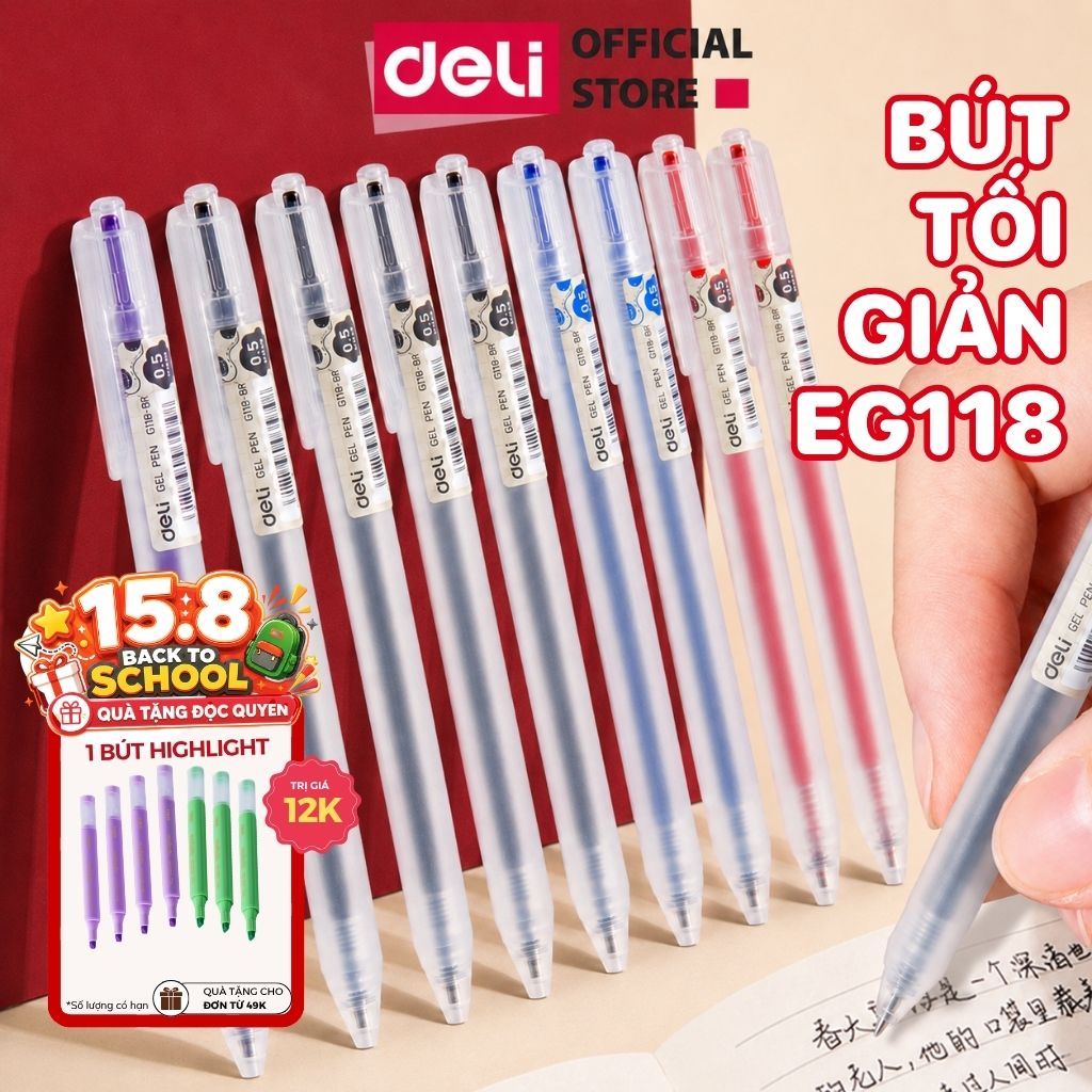 [EG118] Bút Gel Bấm Xanh/Đỏ/Đen/Tím Ngòi 0.5mm Nhanh Khô Viết Đều Không Tắc Mực Thân Trơn EG118