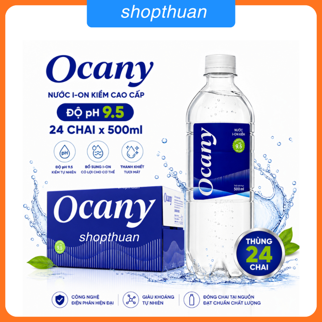 Nước uống ion kiềm Ocany 500ml ( thùng 24 chai ) pH 9.5