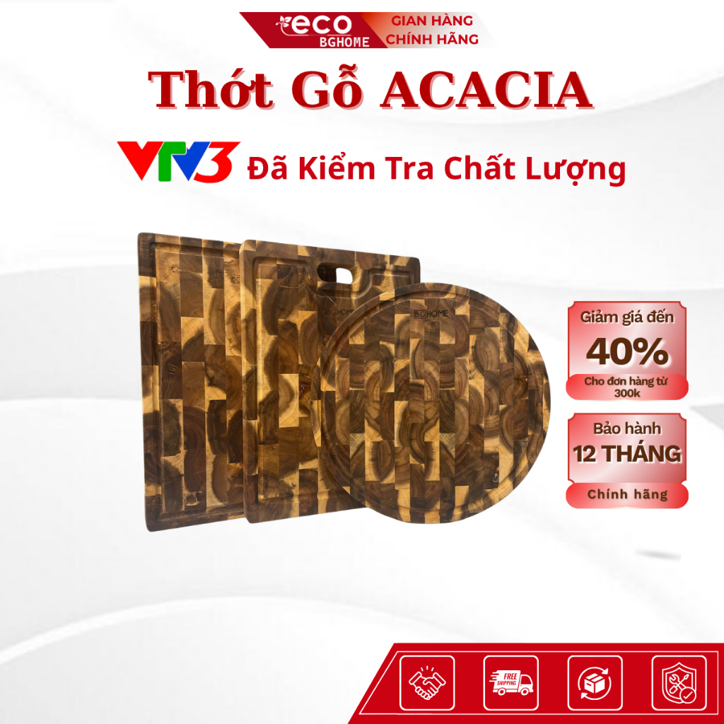 Thớt Gỗ Acacia Xuất Khẩu  Đa dạng kích thước, gỗ sạch tự nhiên An toàn VSTP - BGHOME Eco