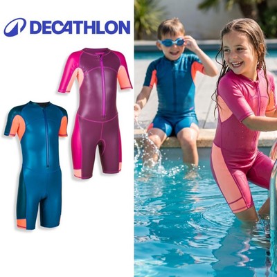 Đồ bơi liền thân dáng quần short kloupi cho bé gái DECATHLON NABAIJI hồng tím