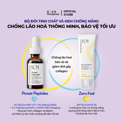 Combo chống lão hoá thông minh, bảo vệ da tối ưu Geek&Gorgeous Power Peptides 30ml + Zero Feel 75ml