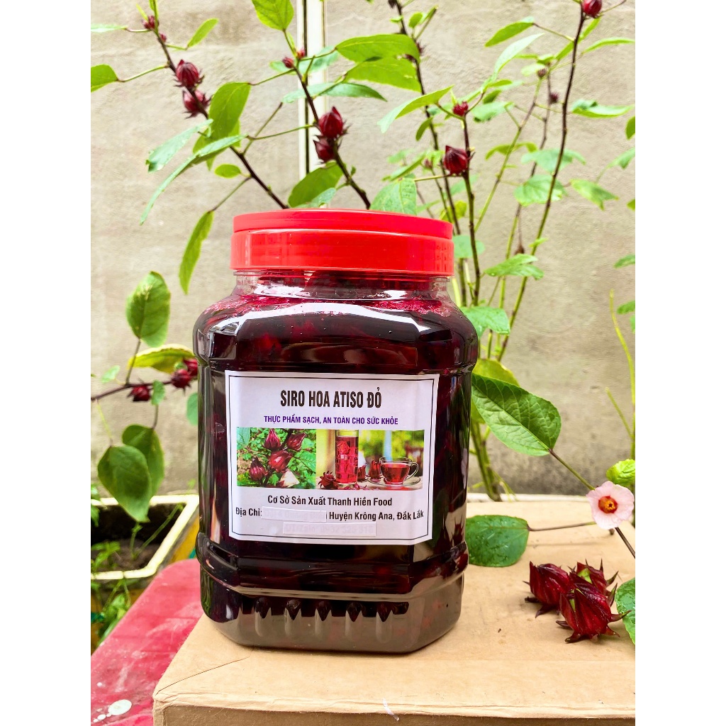 Siro hoa Atiso đỏ 2 kg( có kèm bông), Hoa atiso đỏ ngâm đường nguyên chất