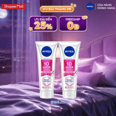 [WOO! x NIVEA] Bộ 2 Serum Dưỡng Thể NIVEA 10 Super Vitamins & Skin Foods Sáng Da Mờ Thâm Sau 5 Ngày (170 ml) - 93830x2