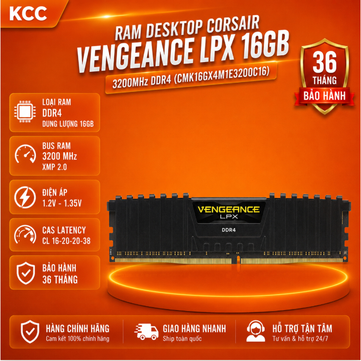Ram Desktop Corsair Vengeance LPX (CMK16GX4M1E3200C16) 16GB (1x16GB) DDR4 3200MHz chính hãng 3 năm