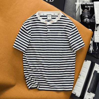 Áo thun nam HEBOZ henley striped 4M họa tiết sọc co giãn 4 chiều thoáng khí - 00003310