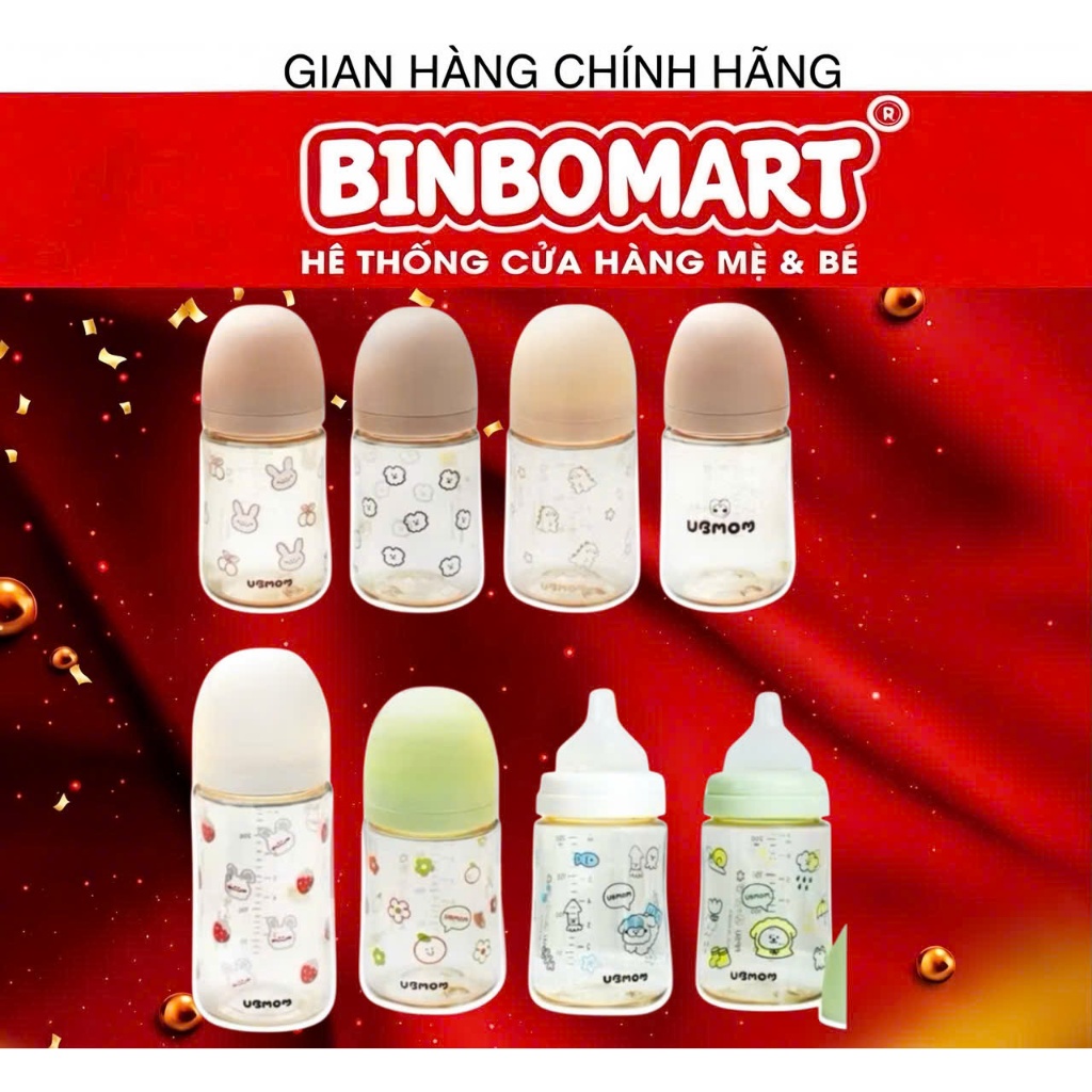 Bình Sữa Ubmom Hàn Quốc Họa Tiết PPSU (120ml/200ml/280ml) - Chọn Núm Phù Hợp