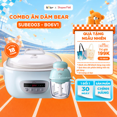 Combo Nồi Nấu Cháo Chậm BEAR 2.5L SUBE003 Nồi Nấu Cháo Chậm và Máy Xay Ăn Dặm BEAR 0.6L B06V1 Máy Xay Đồ Ăn Cho Bé