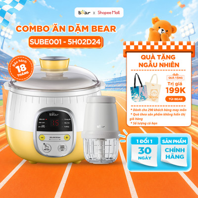 Combo Nồi Nấu Cháo Chậm Bear 0.8L SUBE001 và Máy Xay Ăn Dặm 0.3L CH-5H02D24 Cho Bé Ăn Dặm Nồi Nấu Chậm Máy Xay Thực Phẩm