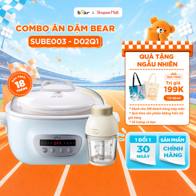 Combo Nồi Nấu Cháo Chậm 2.5L BEAR SUBE003 Tiếng Việt Và Máy Xay Ăn Dặm D02Q1 Nấu Cháo Hầm Chưng Yến Xay Thực Phẩm