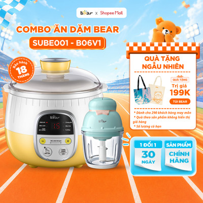 Combo Nồi Nấu Cháo Chậm 0.8L BEAR SUBE001 Bản Tiếng Việt & Máy Xay Ăn Dặm B06V1 Nồi Nấu Cháo Chậm May Xay Thức Ăn Cho Bé