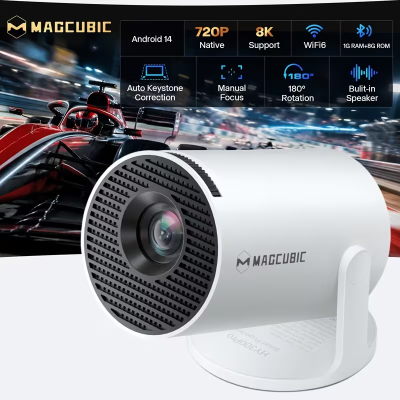 Máy Chiếu Magcubic HY300 Pro Hỗ Trợ 4K 290 ANSI Android 14 WiFi6 BT5.4 Xoay 180° Máy Chiếu Di Động