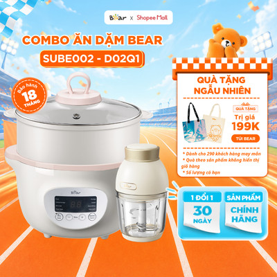 Combo Nồi Nấu Cháo Chậm 1.6L BEAR SUBE002 và Máy Xay Ăn Dặm Cho Bé Mini Cầm Tay D02Q1 Tiện Lợi 6 Lưỡi Dao Sắc Bén