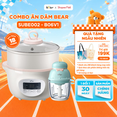 Combo Nồi Nấu Cháo Chậm 1.6L BEAR Nấu Cháo Chưng Yến SUBE002 Và Máy Xay Ăn Dặm 0.6L Xay Nhuyễn Thịt Rau Củ B06V1