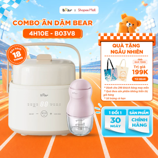 Combo Nồi Nấu Cháo Chậm BEAR 1L 4H10E Và Máy Xay Ăn Dặm 0.3L B03V8 Cho Mẹ Bé Nồi Nấu Cháo Chậm Máy Xay Thực Phẩm Ăn Dặm