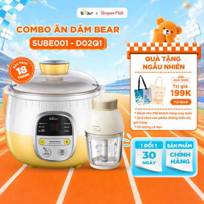 Combo Nồi Nấu Cháo Chậm 0.8L BEAR SUBE001 và Máy Xay Ăn Dặm Cho Bé Mini Cầm Tay D02Q1 Tiện Lợi 6 Lưỡi Dao Sắc Bén