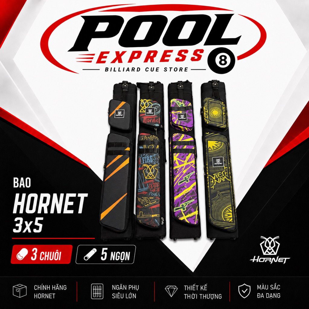 Bao đựng gậy bi-a, Bao cơ bida Hornet 3x5 (Chính hãng)