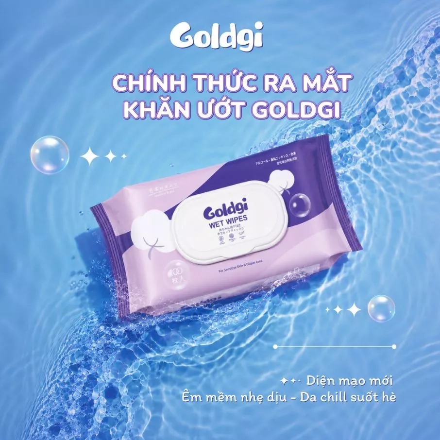 Khăn ướt Goldgi 100 tờ không mùi, an toàn cho da nhạy cảm
