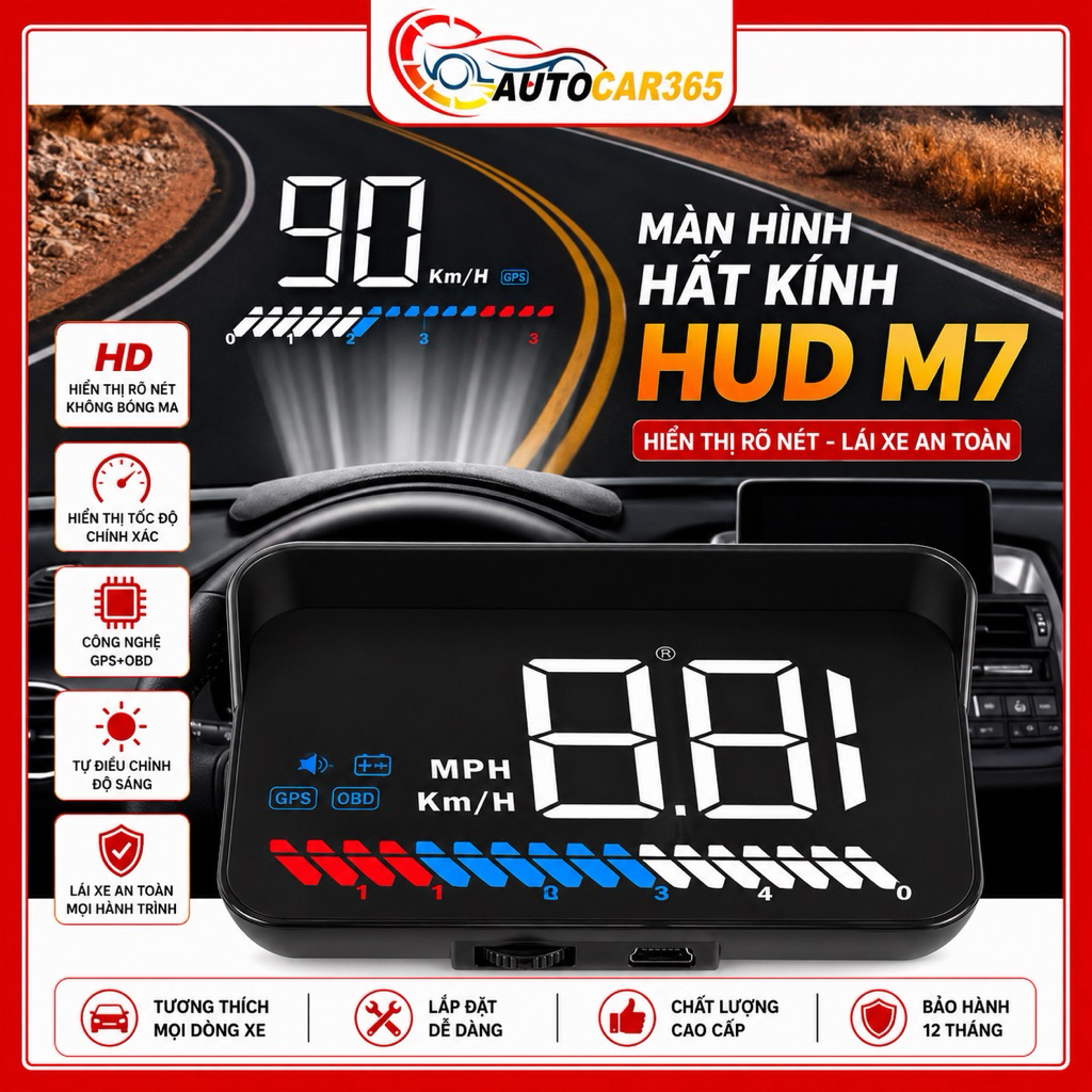 Hud m7 lắp cho mọi dòng xe ô tô hiển thị tốc độ chính xác rõ nét