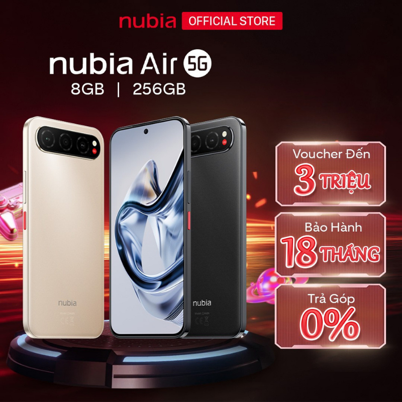 Điện thoại Nubia Air 5G 8GB/256GB I chip Unisoc T8300 I màn AMOLED 4500nits I IP68 & IP69 I Pin 5000