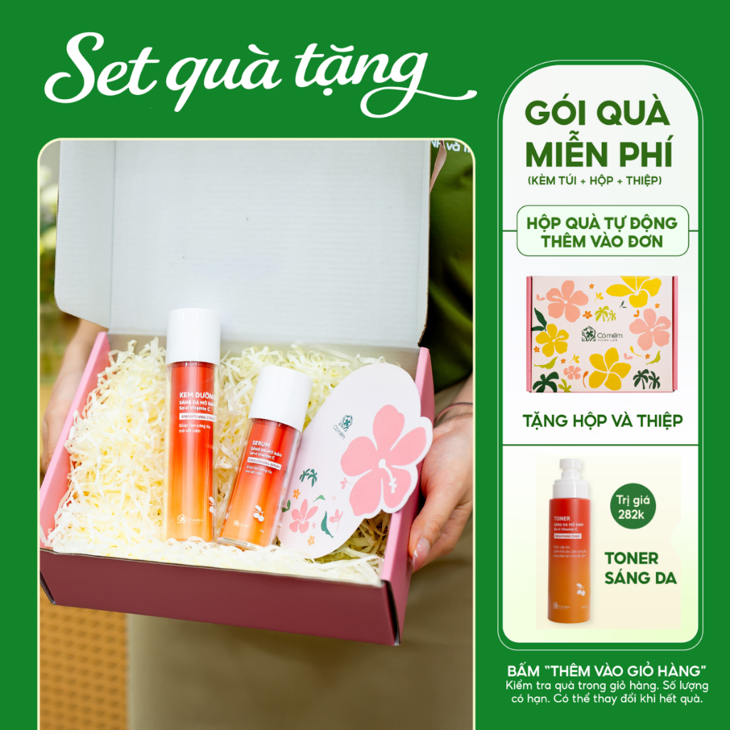 [Set quà] Combo Dưỡng Sáng Da Serum và Kem Dưỡng Sơ-ri Vitamin C Cỏ Mềm | Quà tặng người yêu, mẹ, vợ