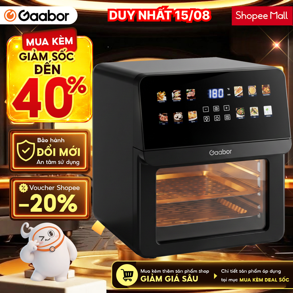 Nồi chiên không dầu Gaabor AF65T-BK01A AF-120T03 6.5L 12L công suất 1700W cửa kính trong có đèn cảm 