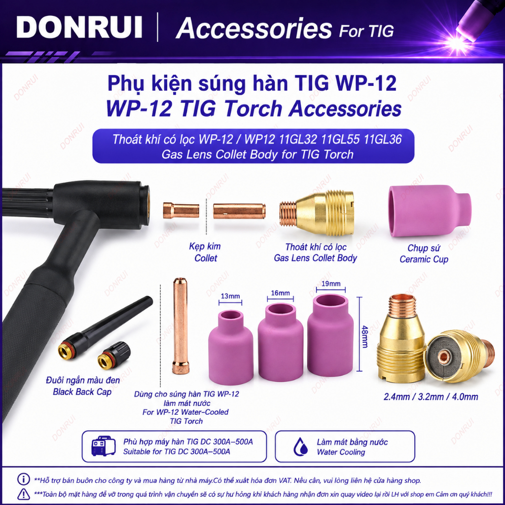 Thoát khí có lọc WP-12 WP12 11GL32 11GL55 11GL36 Gas Lens Collet TIG Collet Body, for Torch TIG