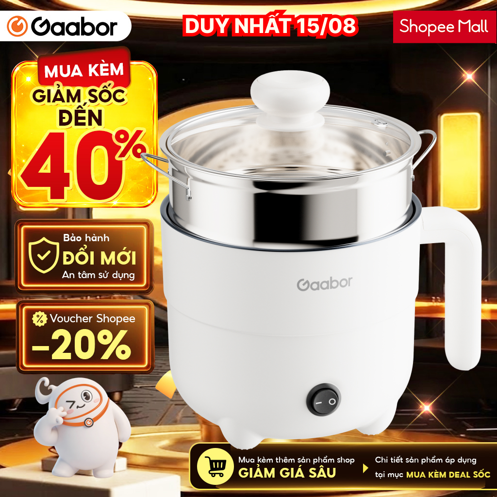 Gaabor Nồi điện Gaabor EC-18M01A mini 1.6L công suất 600W đa năng 2 tầng luộc chiên hấp tiện lợi