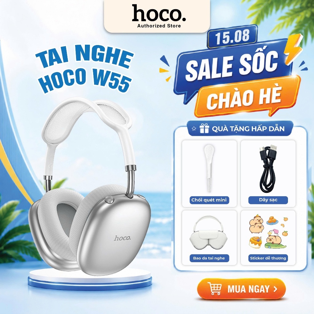 [Tặng bọc tai nghe] Tai nghe chụp tai bluetooth Hoco W55 Plus pin 90 tiếng bass mạnh, tai nghe chụp tai có dây