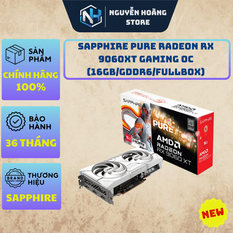 VGA card màn hình Sapphire Pure Radeon RX 9060XT Gaming OC 16GB