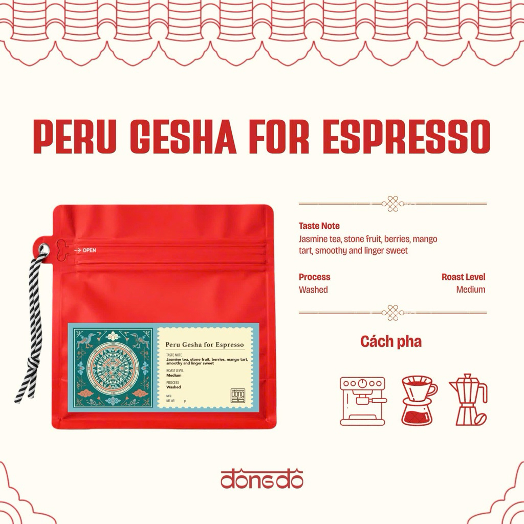 Cà phê Peru Gesha for Espresso - Washed Process Rang Nhạt - Đông Đô Coffee Roasters