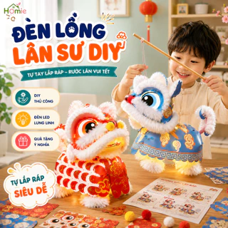 Đèn Lồng Lân Sư Thủ Công Cho Bé Điều Khiển Dây Kéo Sinh Động HOMIE, Đồ Chơi Trung Thu DIY Dễ Lắp