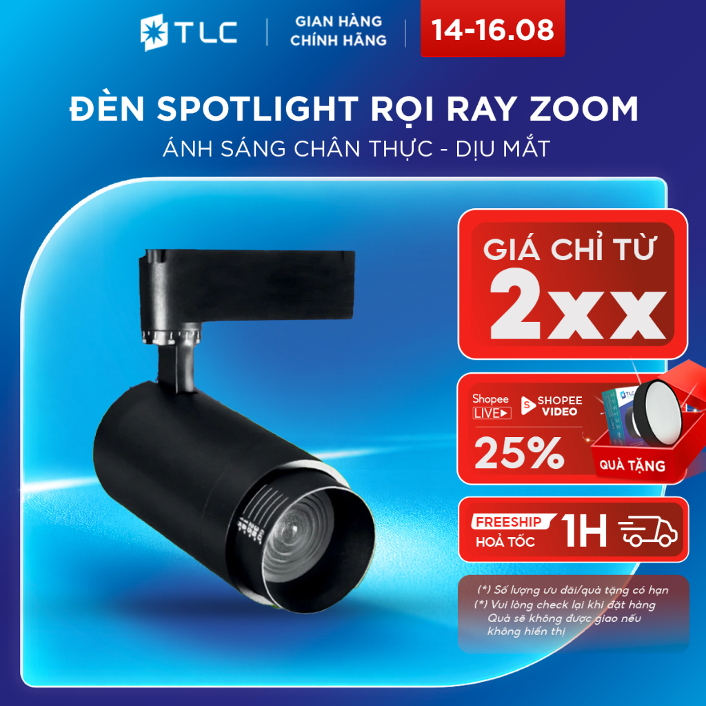 Đèn Spotlight Rọi Ray Zoom TLC LIGHTING Thân Đen Trắng