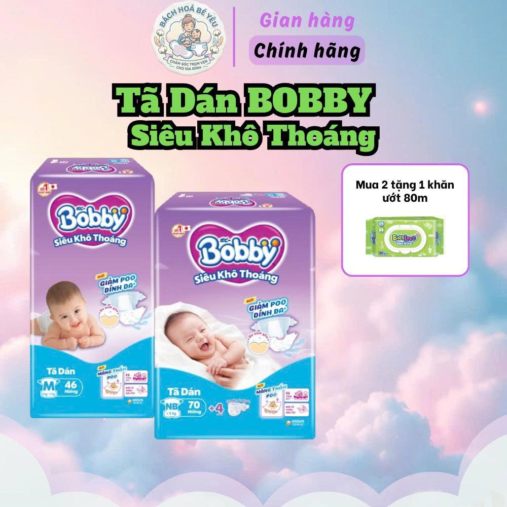 Tả dán Bobby Siêu Khô Thoáng , Không Vón Cục - chính hãng Unicharm - NB70/ S80/ M76/ L68/ XL62/ XXL5