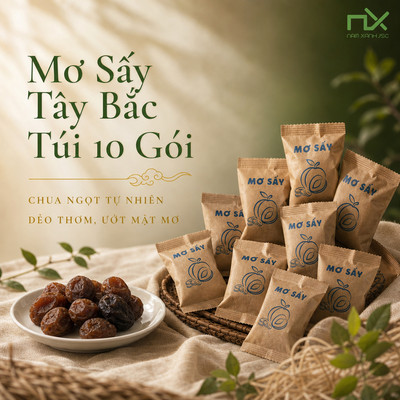 Túi Trái Cây Ăn Vặt Nam Xanh, Mơ Sấy Tây Bắc, Ăn Vặt Healthy, Nguyên Liệu Tự Nhiên, Túi 10 Gói