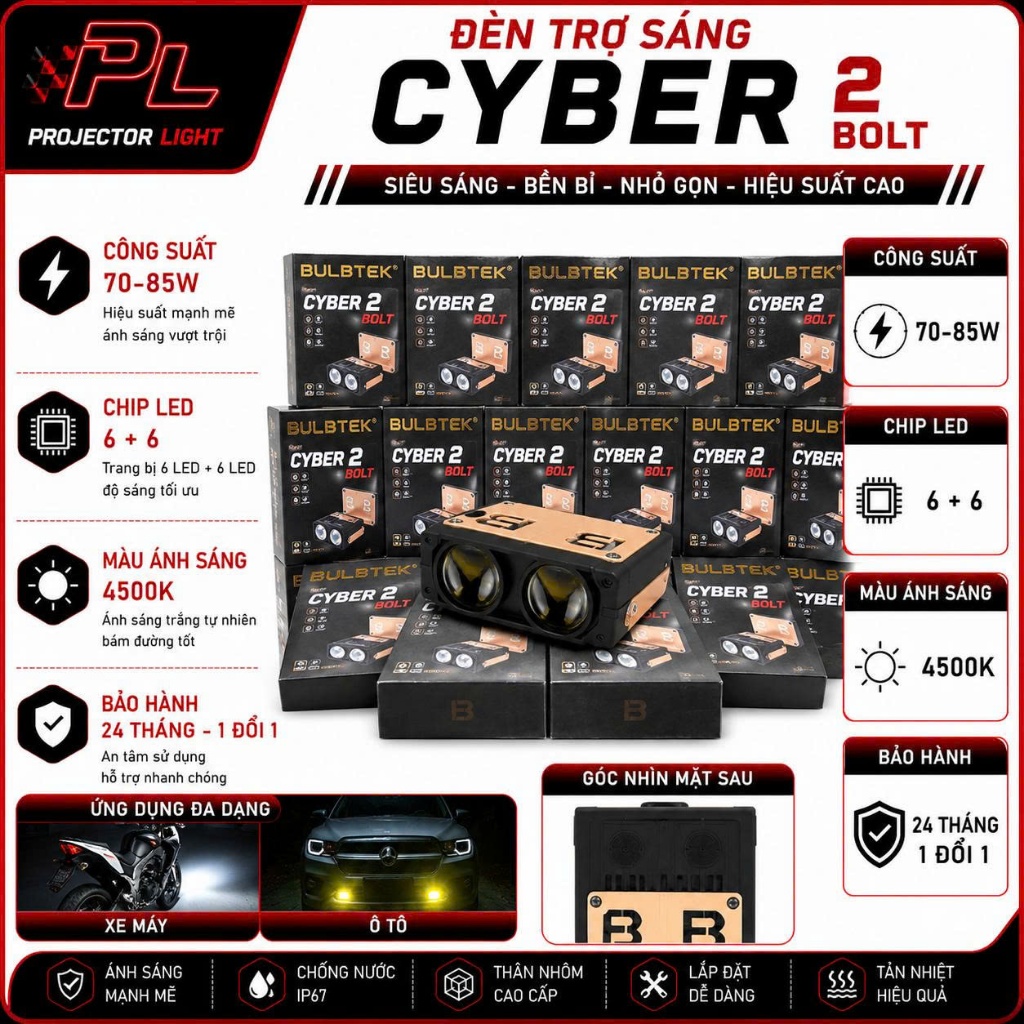 ĐÈN TRỢ SÁNG CYBER 2 BOLT BULBTEK (BH 2 NĂM)
