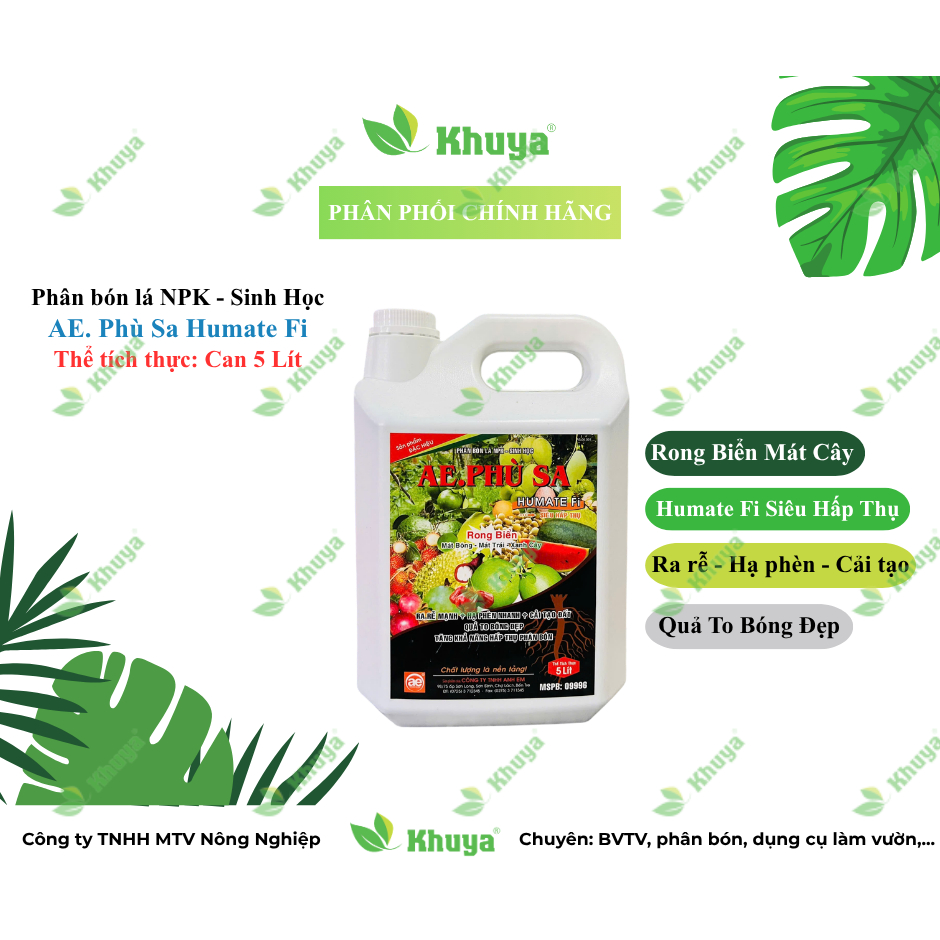 Phân bón lá NPK Sinh Học AE Phù Sa Fi Rong Biển (Can 5 Lít)