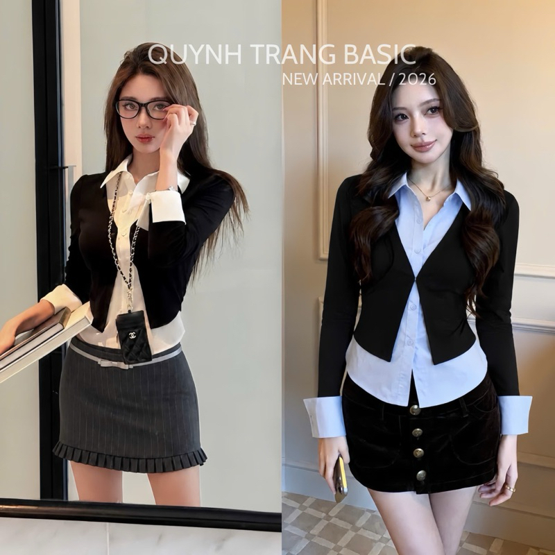 Áo len thừng phối cổ sơ mi Faye Top - QuynhTrangBasic