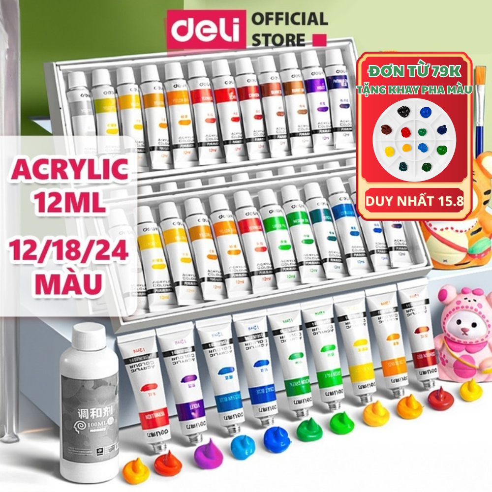 [🔥TẶNG KHAY PHA MÀU] Màu Acrylic Tuýp 12ml Dmast Deli Màu Nước Acrylic Chống Thấm Nước Bền Màu Vẽ Tr