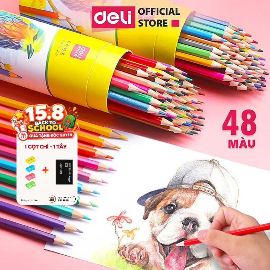 [🔥MUA 3 GIẢM 30%] Bút Chì Màu Gốc Dầu Dạng Cốc/Lon Deli - 12/24/36/48 Màu Sắc Tươi Sáng Không Dễ Gãy